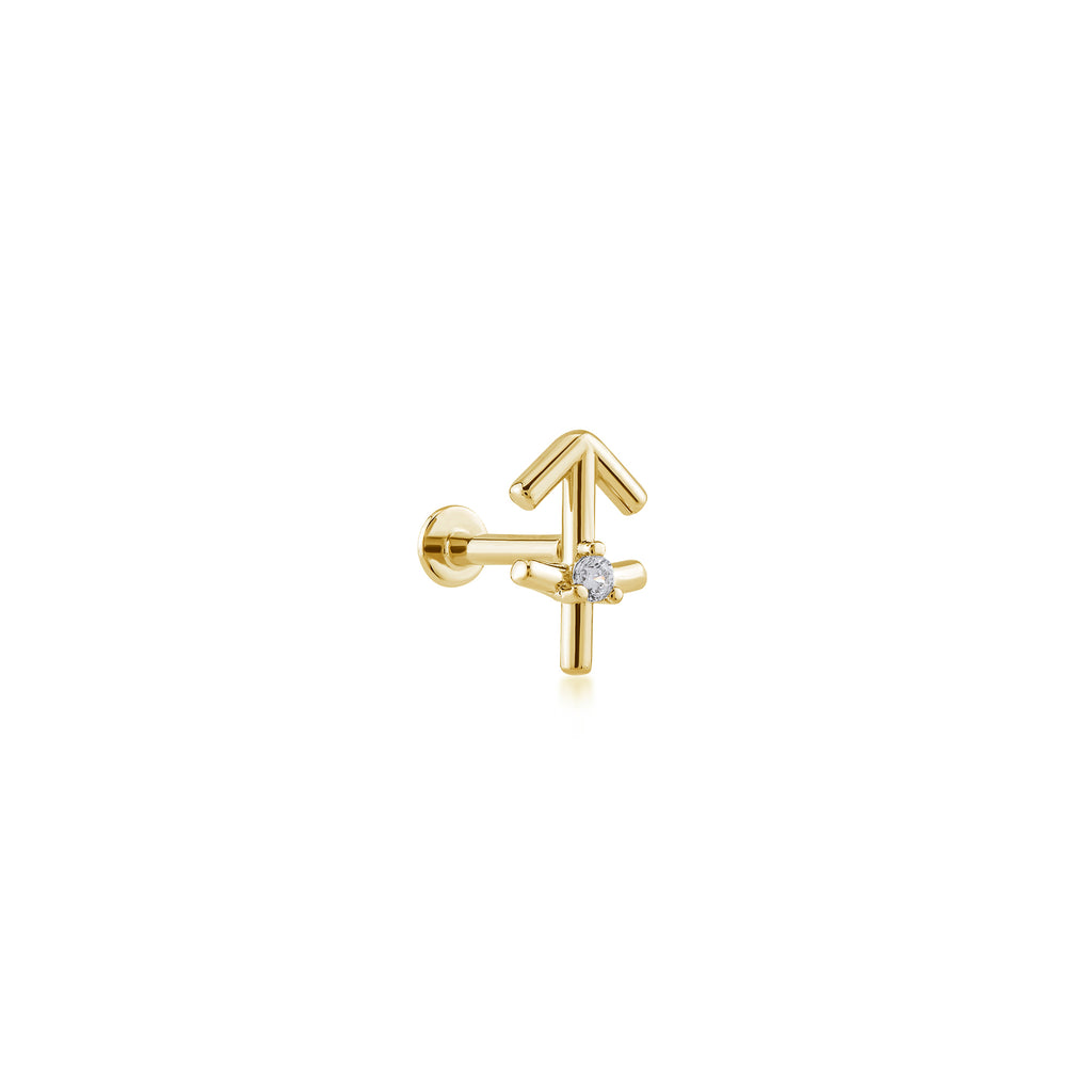 Sagittarius Yay Burcu Taşlı Altın Piercing / 14 Ayar Sarı Altın