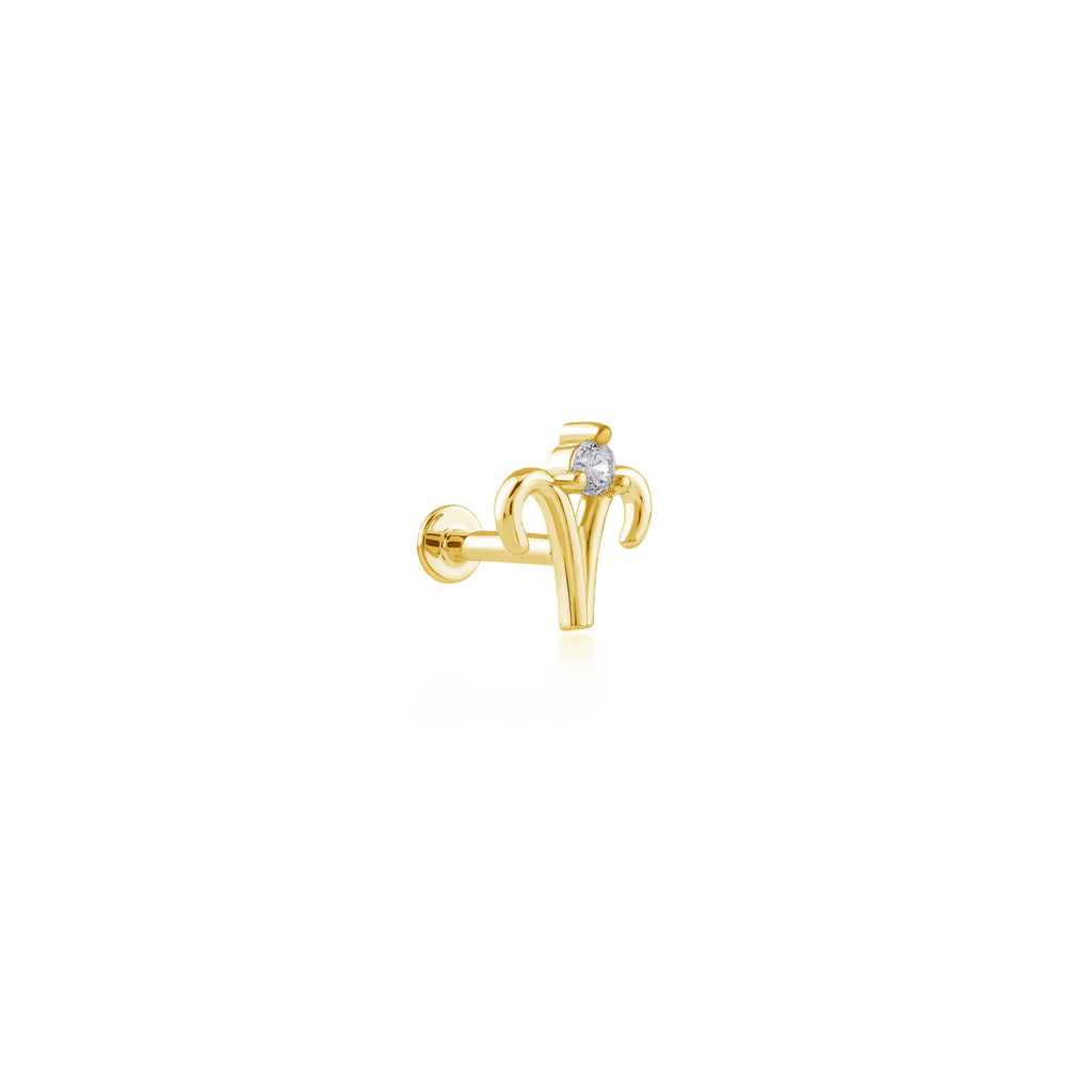 Aries Koç Burcu Taşlı Altın Piercing / 14 Ayar Sarı Altın