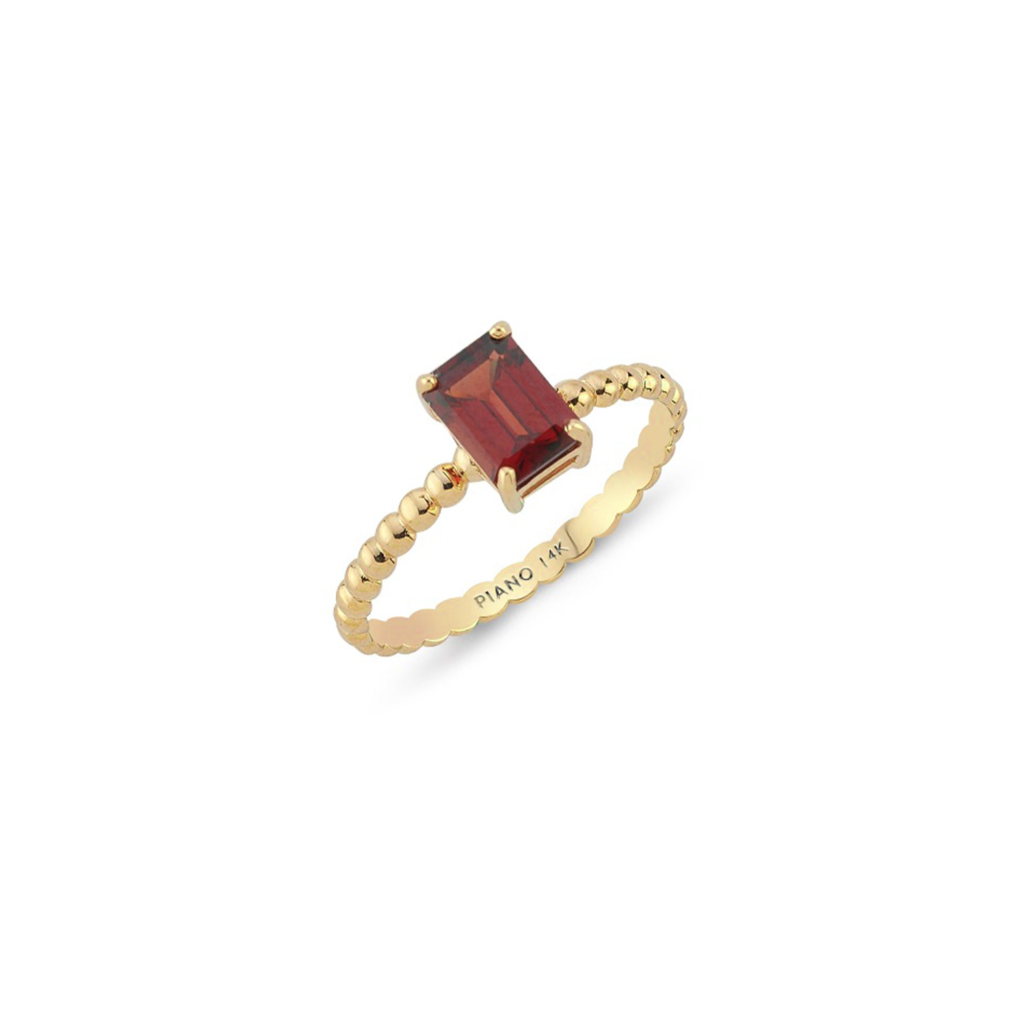 Toptop Dikey Baget Kesim Garnet Taşlı Altın Yüzük