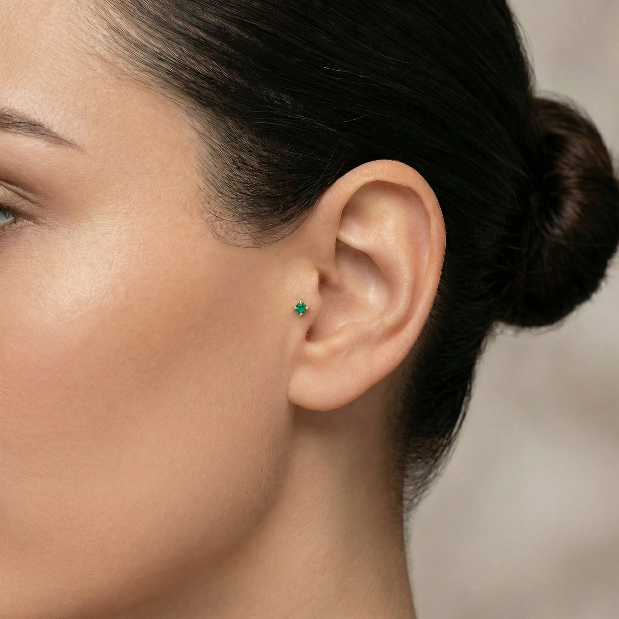 Green / Palette Renkli Taş Seçenekli Altın Piercing / 14 Ayar Sarı Altın