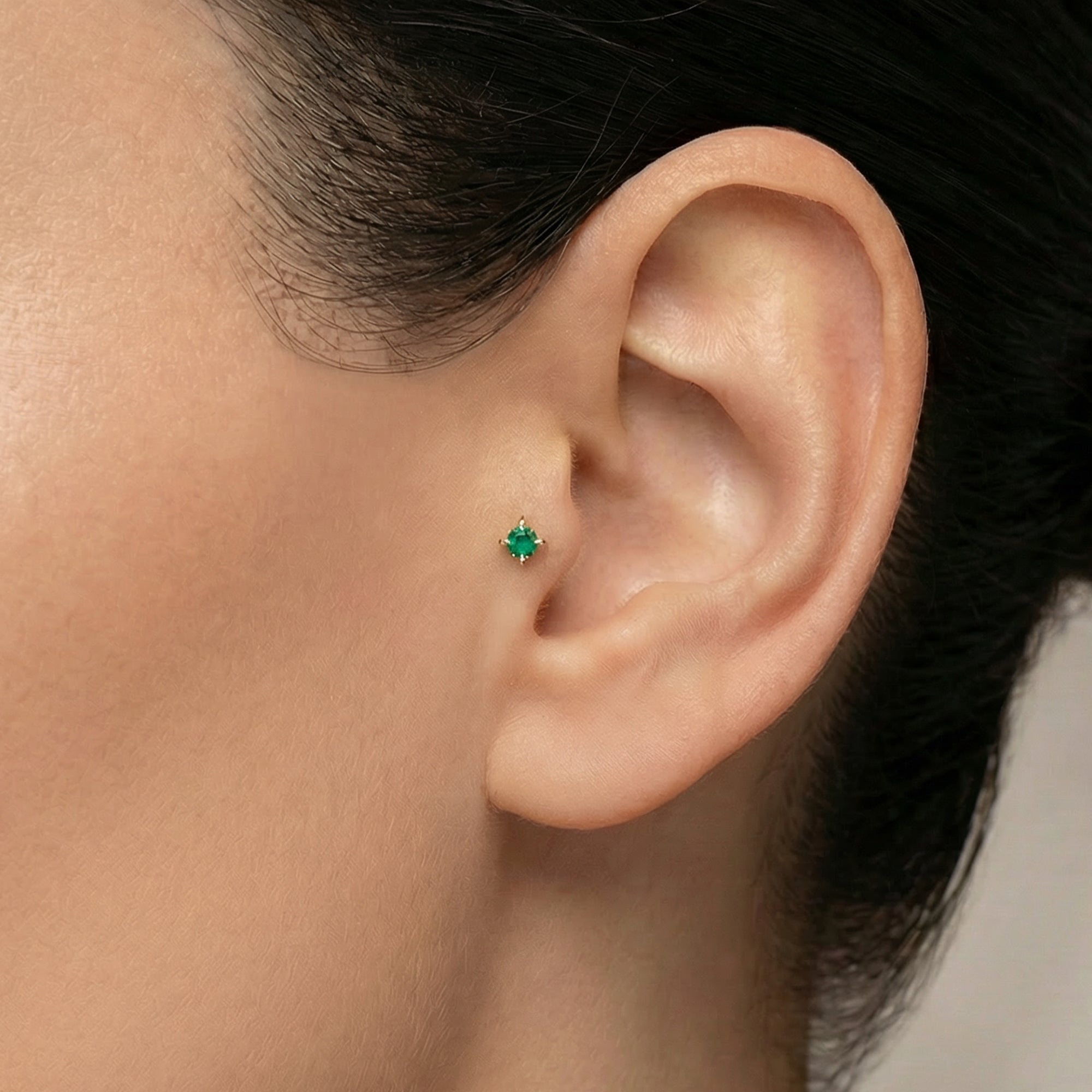 Green / Palette Renkli Taş Seçenekli Altın Piercing / 14 Ayar Sarı Altın