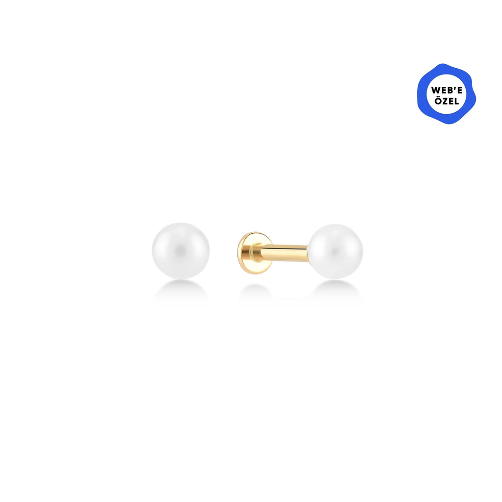 İnci Altın Tragus Piercing / 14 Ayar Sarı Altın