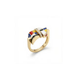 Cross Band Enamel Gold Ring