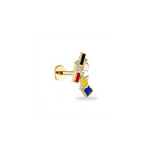 Composition Asymmetric Art Enamel Stone Gold Piercing (Right Ear)