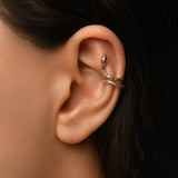 Sarmal Taşlı Yılan Altın Earcuff (Sol Kulak) - 14 Ayar Sarı Altın