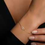 Taşlı Göz Altın Bileklik / 14 Ayar Sarı Altın