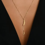 Tüy Sallantılı Y Model Altın Kolye / 14 Ayar Sarı Altın