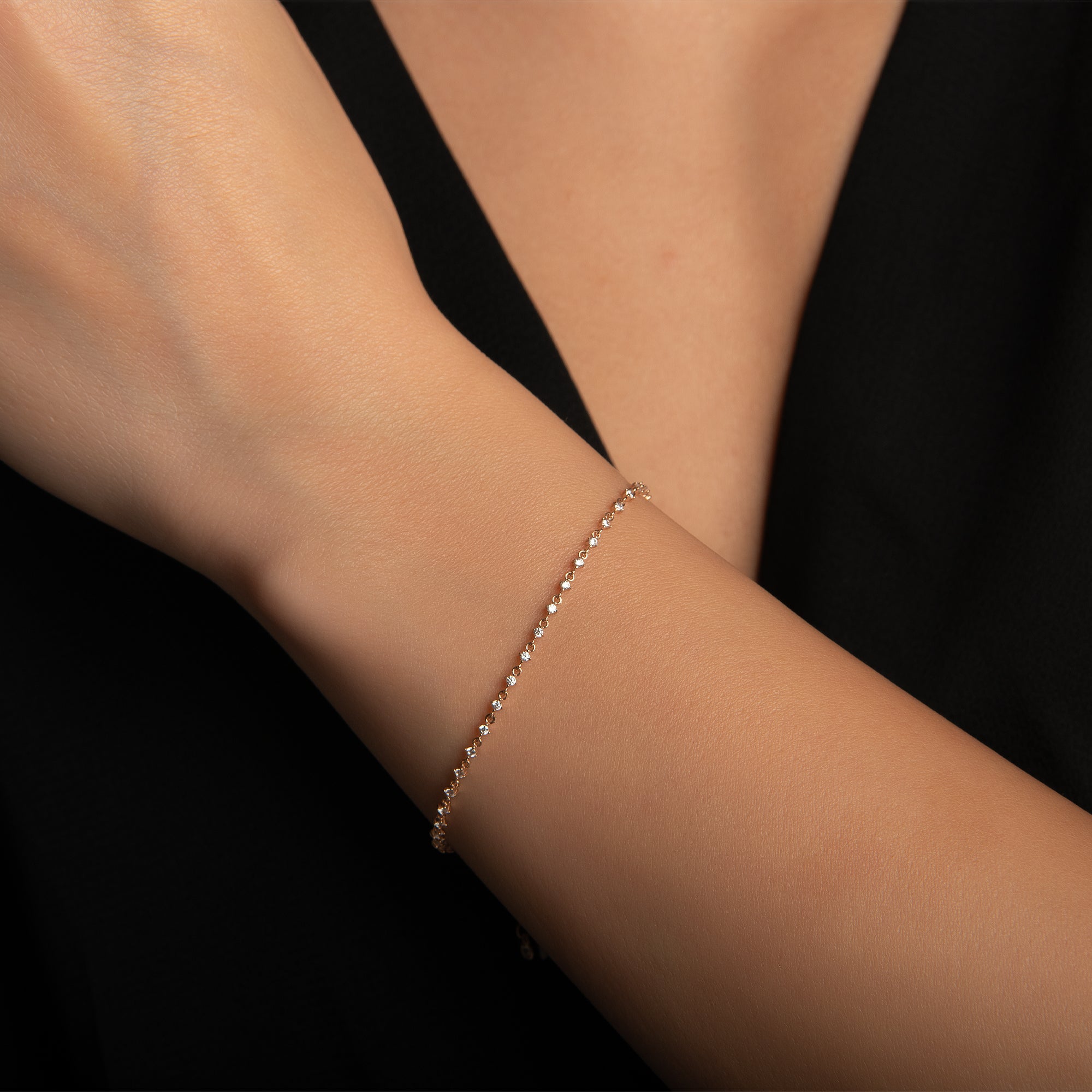 Sıra Taşlı Altın Bileklik / 14 Ayar Rose Altın