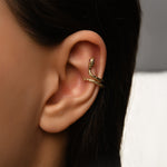 Sarmal Taşlı Yılan Altın Earcuff (Sol Kulak) - 14 Ayar Sarı Altın