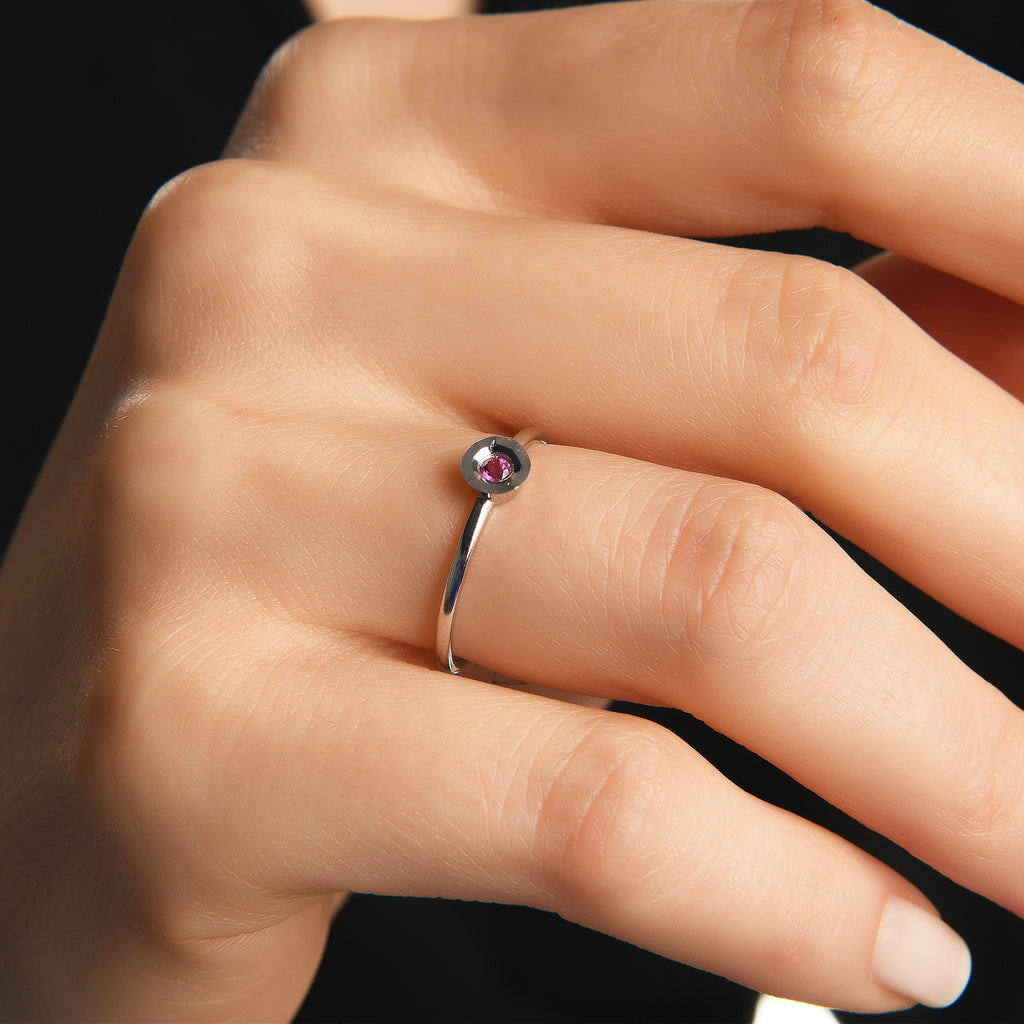 0.05 Ct Fantazi Rodalit Taşlı Yüzük / 14 Ayar Beyaz Altın