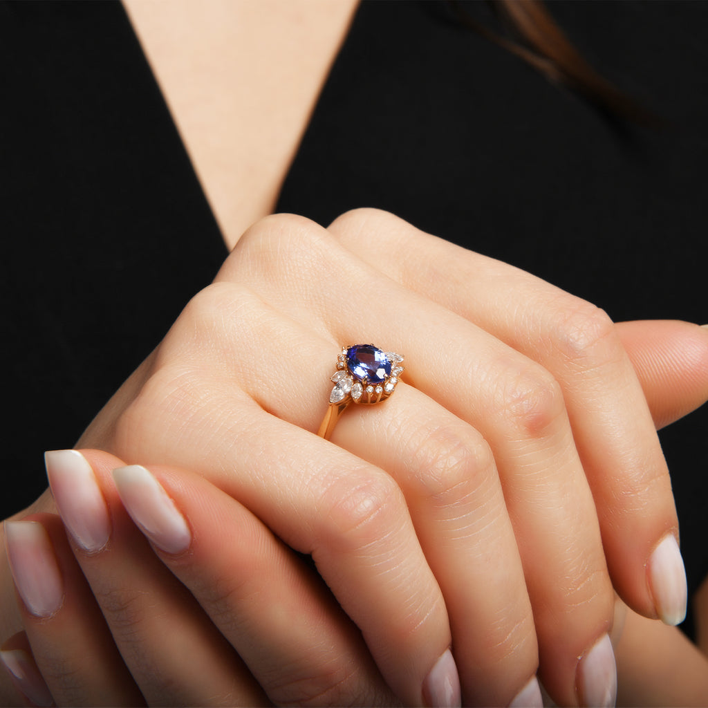 Tanzanit Taşlı 0.44 ct Pırlanta Yüzük / 18 Ayar Rose Altın