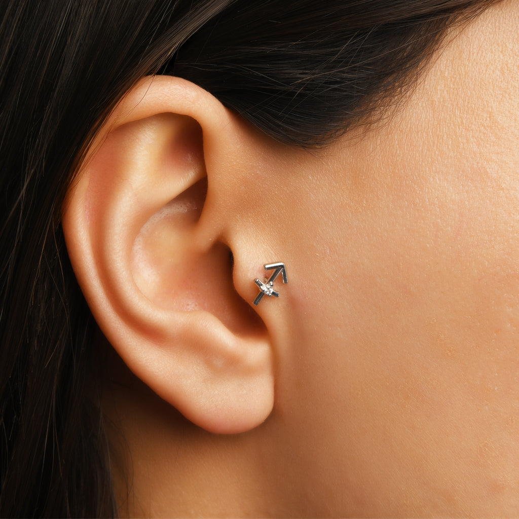 Sagittarius Yay Burcu Taşlı Altın Piercing / 14 Ayar Sarı Altın