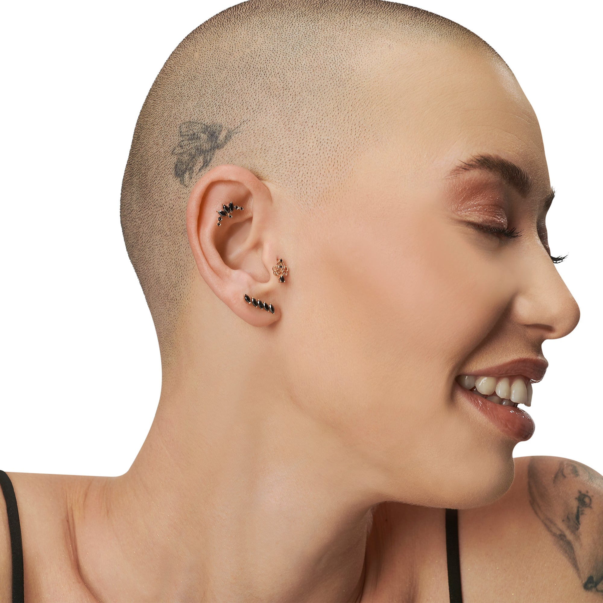 Dörtlü Mavi Taşlı Markiz Kesim Altın Piercing / 14 Ayar Sarı Altın