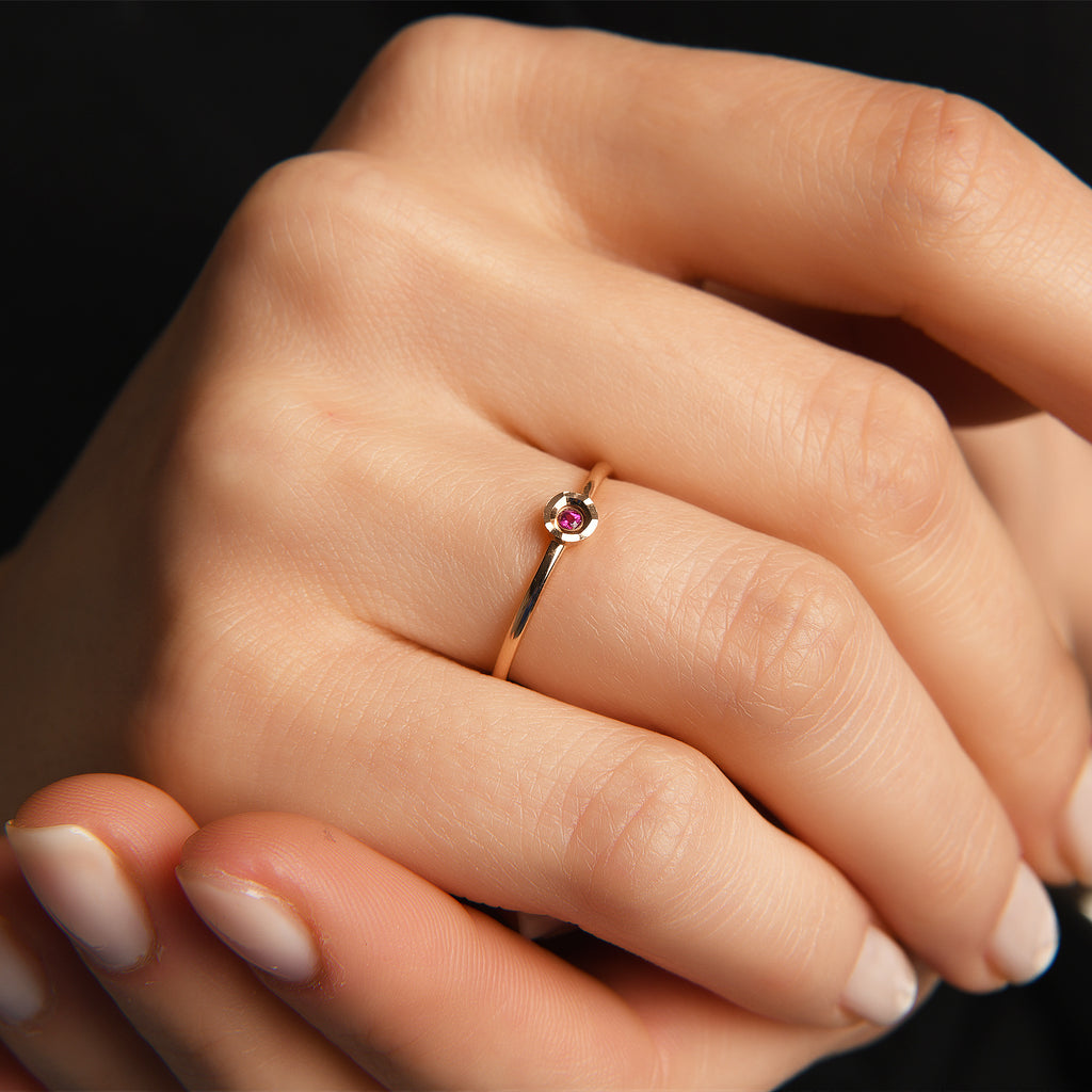 0,03 Ct Fantazi Yakut Taşlı Yüzük / 14 Ayar Rose Altın