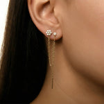 Çiçek Zincir Sallantılı Taşlı Tek Altın Küpe / 14 Ayar Sarı Altın