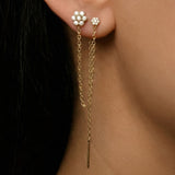 Çiçek Zincir Sallantılı Taşlı Tek Altın Küpe / 14 Ayar Sarı Altın