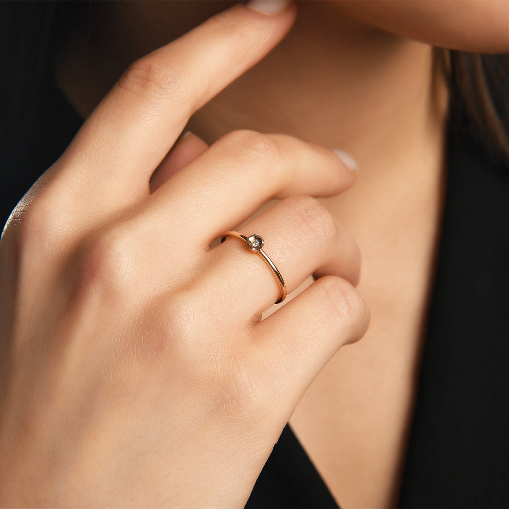 0,02 Ct Fantazi Tektaş Pırlanta Yüzük / 14 Ayar Rose Altın