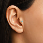 Gusto Turkuaz Taşlı Altın Tragus Çiçek Piercing / 14 Ayar Sarı Altın