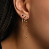 Sıralı Halka Zincir Sallantılı Tek Altın Küpe / 14 Ayar Sarı Altın