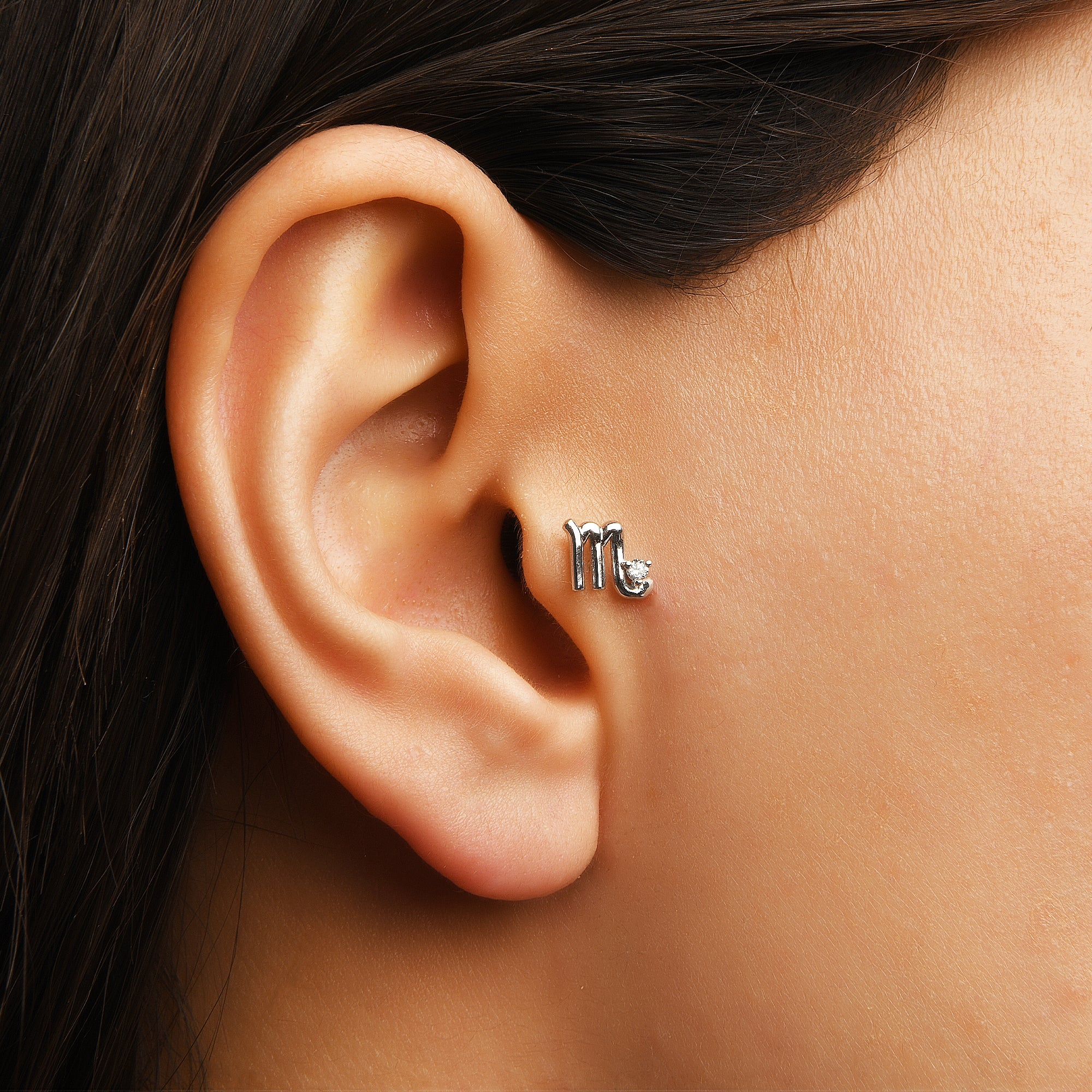 Scorpio Akrep Burcu Taşlı Altın Piercing / 14 Ayar Sarı Altın