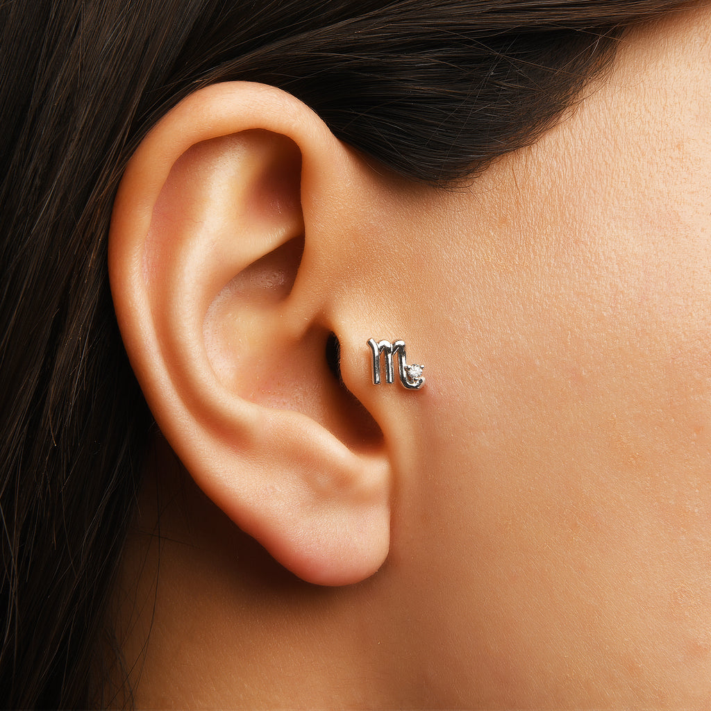 Scorpio Akrep Burcu Taşlı Altın Piercing / 14 Ayar Sarı Altın