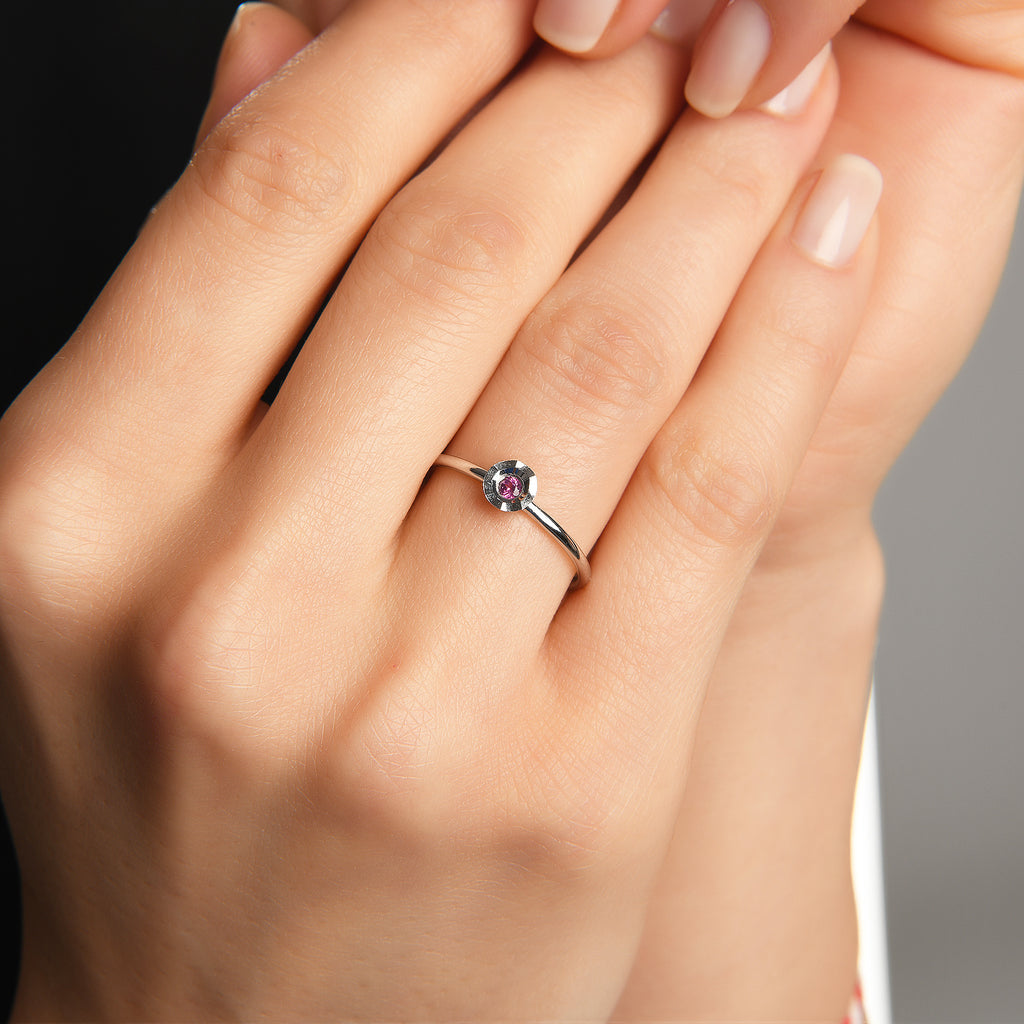 0.05 Ct Fantazi Rodalit Taşlı Yüzük / 14 Ayar Beyaz Altın