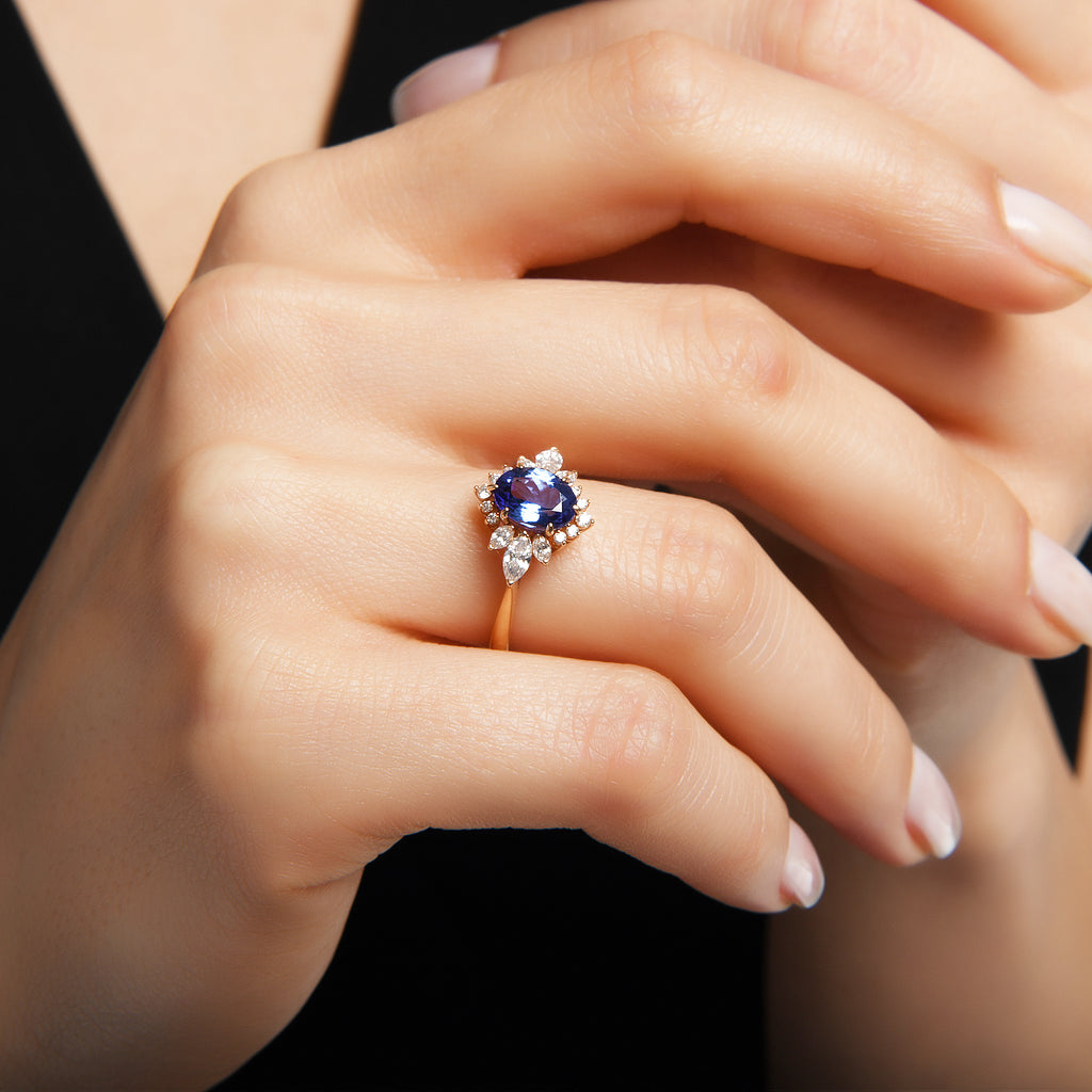 Tanzanit Taşlı 0.44 ct Pırlanta Yüzük / 18 Ayar Rose Altın
