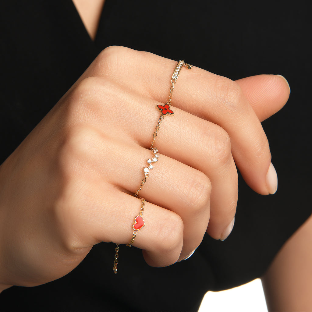 Cherry Taşlı Bar Ayarlanabilir Zincirli Altın Yüzük / 14 Ayar Sarı Altın
