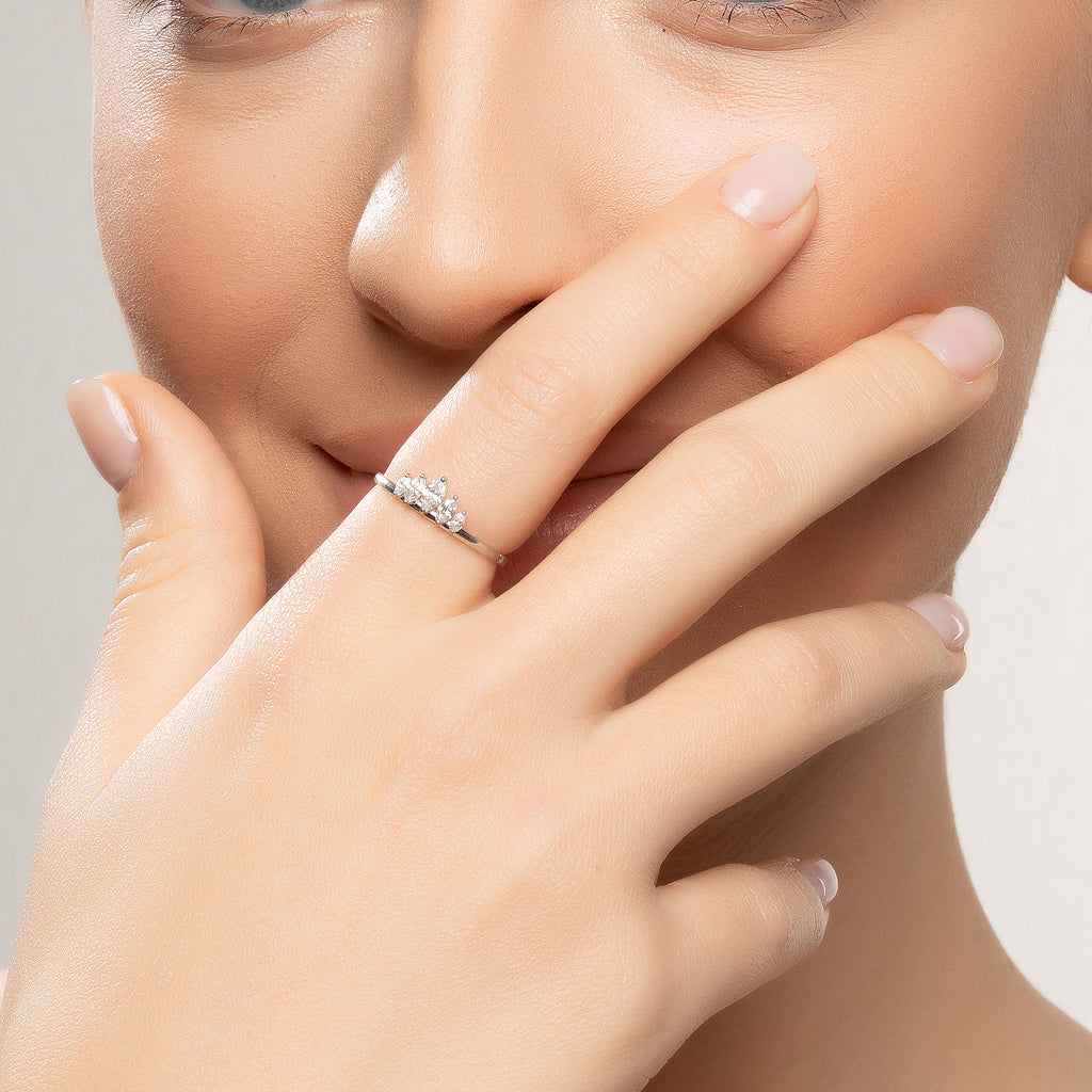 0.40 ct Simetrik Markiz Form Pırlanta Yüzük / 14 Ayar Beyaz Altın