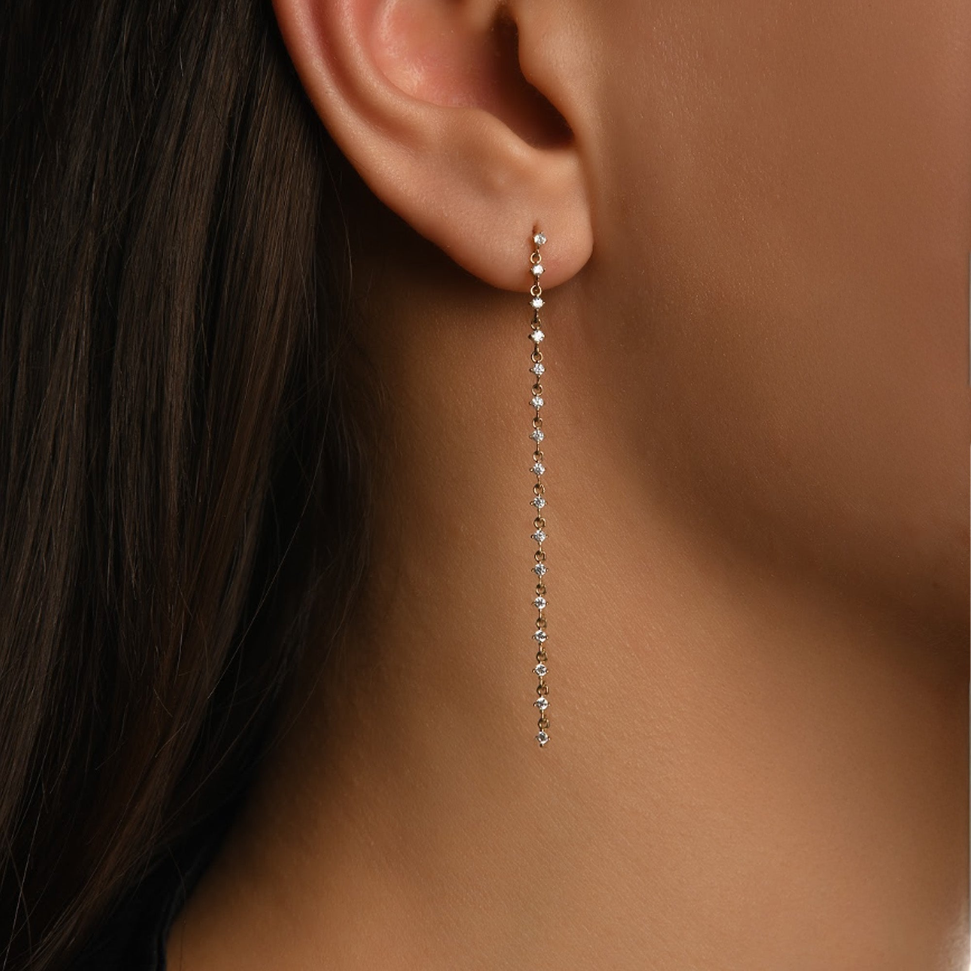 Sıra Taşlı Altın Küpe / 14 Ayar Sarı Altın