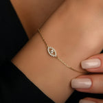 Taşlı Göz Altın Bileklik / 14 Ayar Sarı Altın