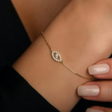 Taşlı Göz Altın Bileklik / 14 Ayar Sarı Altın