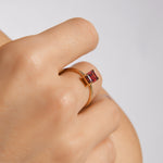 14 Ayar Altın Dikey Baget Kesim Garnet ve Topaz Taşlı Altın Yüzük