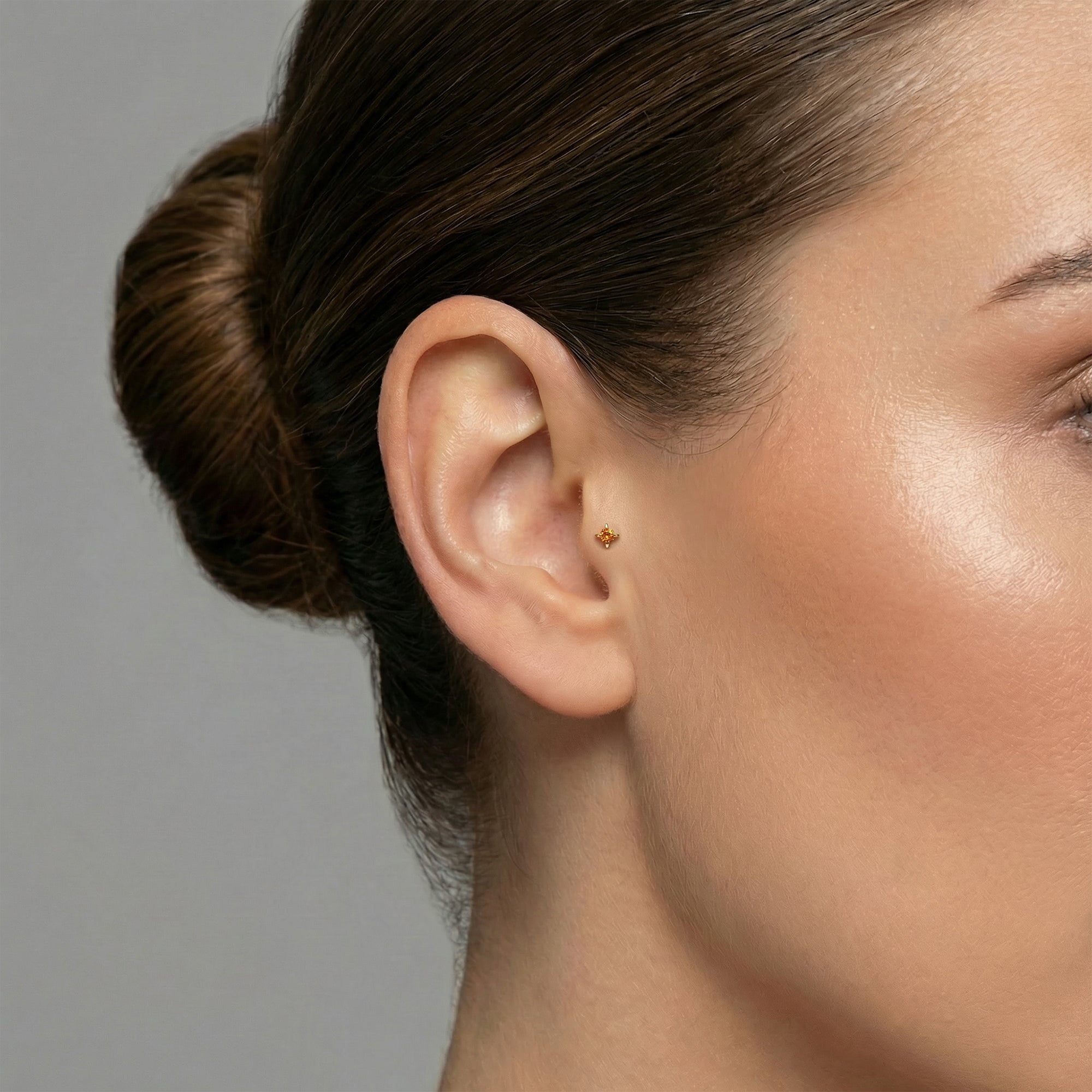 Orange / Palette Renkli Taş Seçenekli Altın Piercing / 14 Ayar Sarı Altın