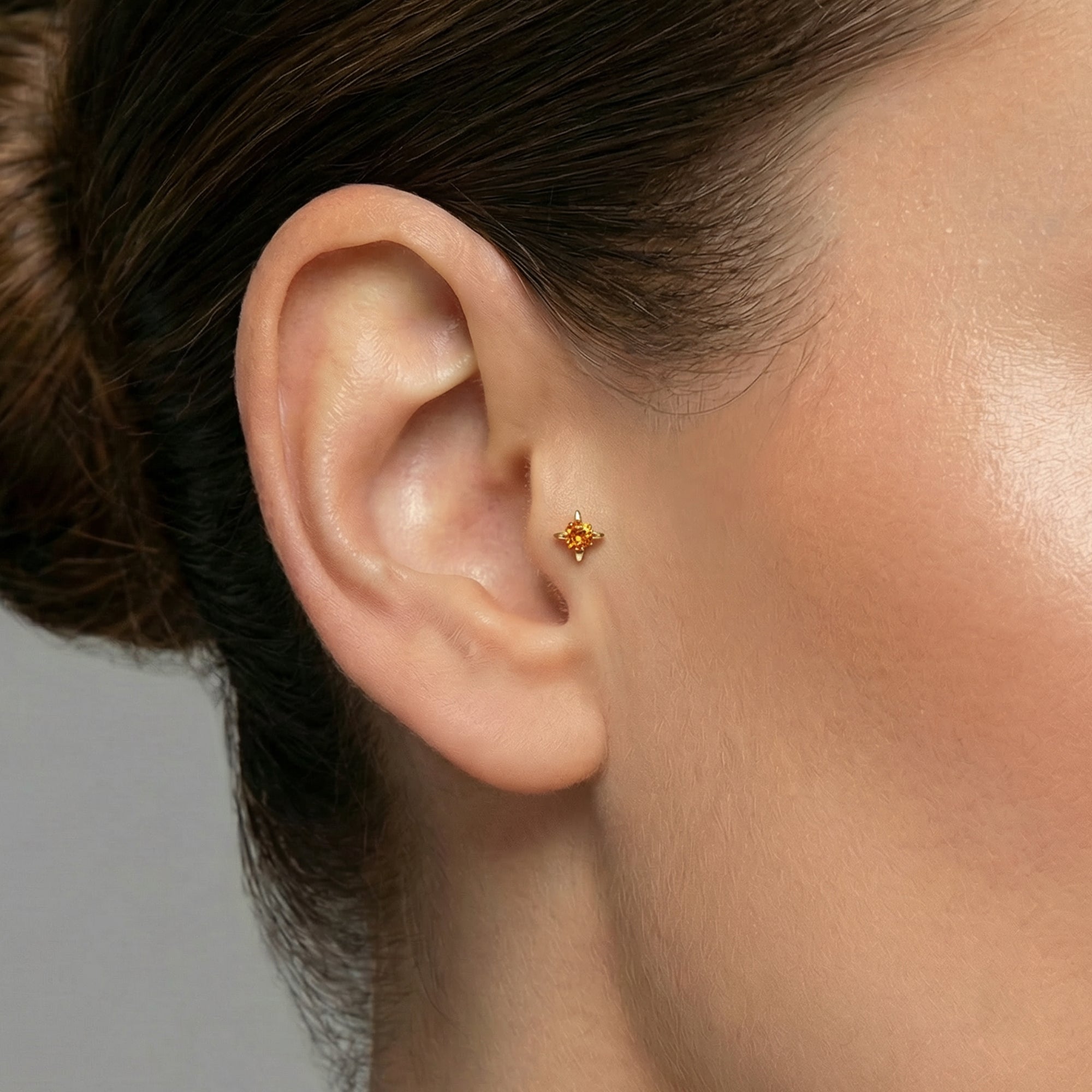 Orange / Palette Renkli Taş Seçenekli Altın Piercing / 14 Ayar Sarı Altın