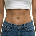 Honeycomb Dokulu Altın Göbek Piercing / 14 Ayar Sarı Altın