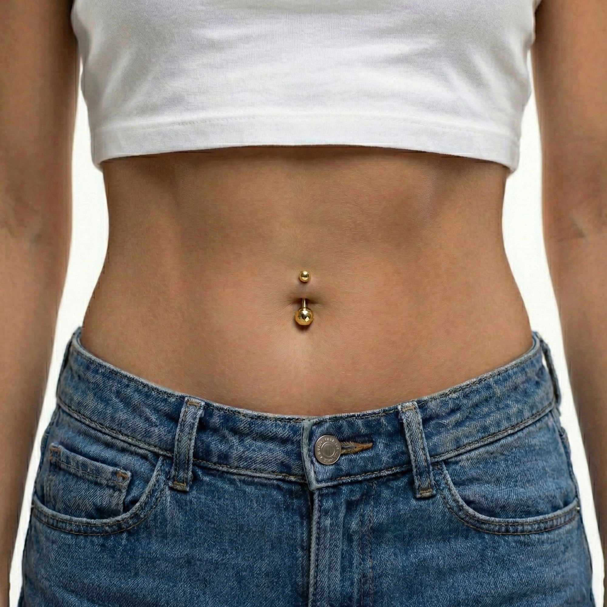 Honeycomb Dokulu Altın Göbek Piercing / 14 Ayar Sarı Altın