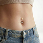 Taşlı Altın Göbek Piercing / 14 Ayar Sarı Altın