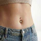 Taşlı Altın Göbek Piercing / 14 Ayar Sarı Altın