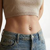 Taşlı Altın Göbek Piercing / 14 Ayar Sarı Altın