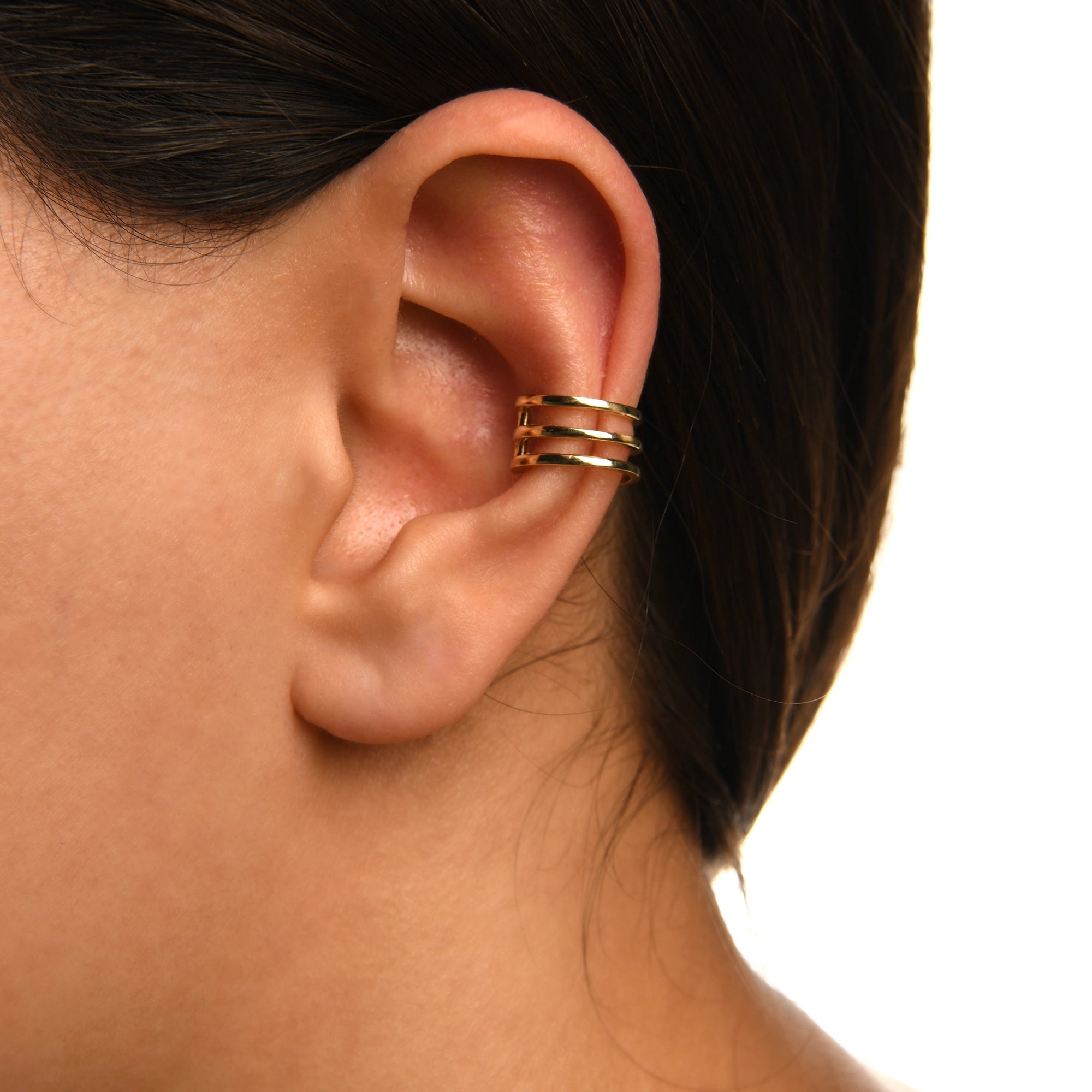 Trio Sade Altın Earcuff / 14 Ayar Sarı Altın