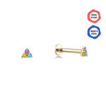 Gusto Triangle 3 Renkli Taşlı Altın Tragus Piercing / 14 Ayar Sarı Altın