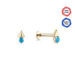 Gusto Turkuaz Taşlı Prizma Altın Tragus Piercing / 14 Ayar Sarı Altın