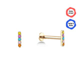 Gusto Renkli Taşlı Bar Altın Tragus Piercing / 14 Ayar Sarı Altın