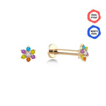 Gusto Renkli Taşlı Altın Tragus Çiçek Piercing / 14 Ayar Sarı Altın