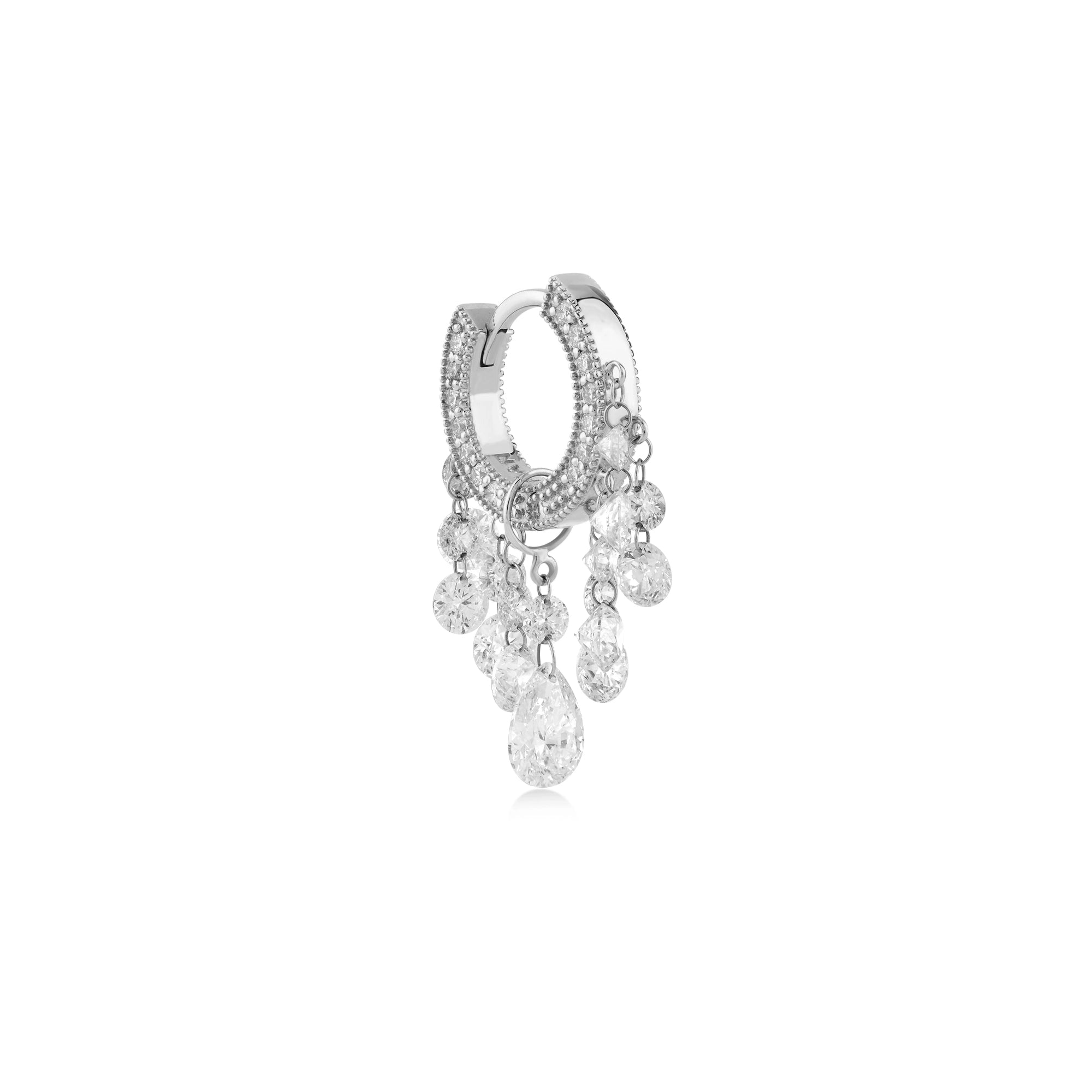 Zincir Sallantılı Damla Taşlı Halka Piercing / 14 Ayar Beyaz Altın