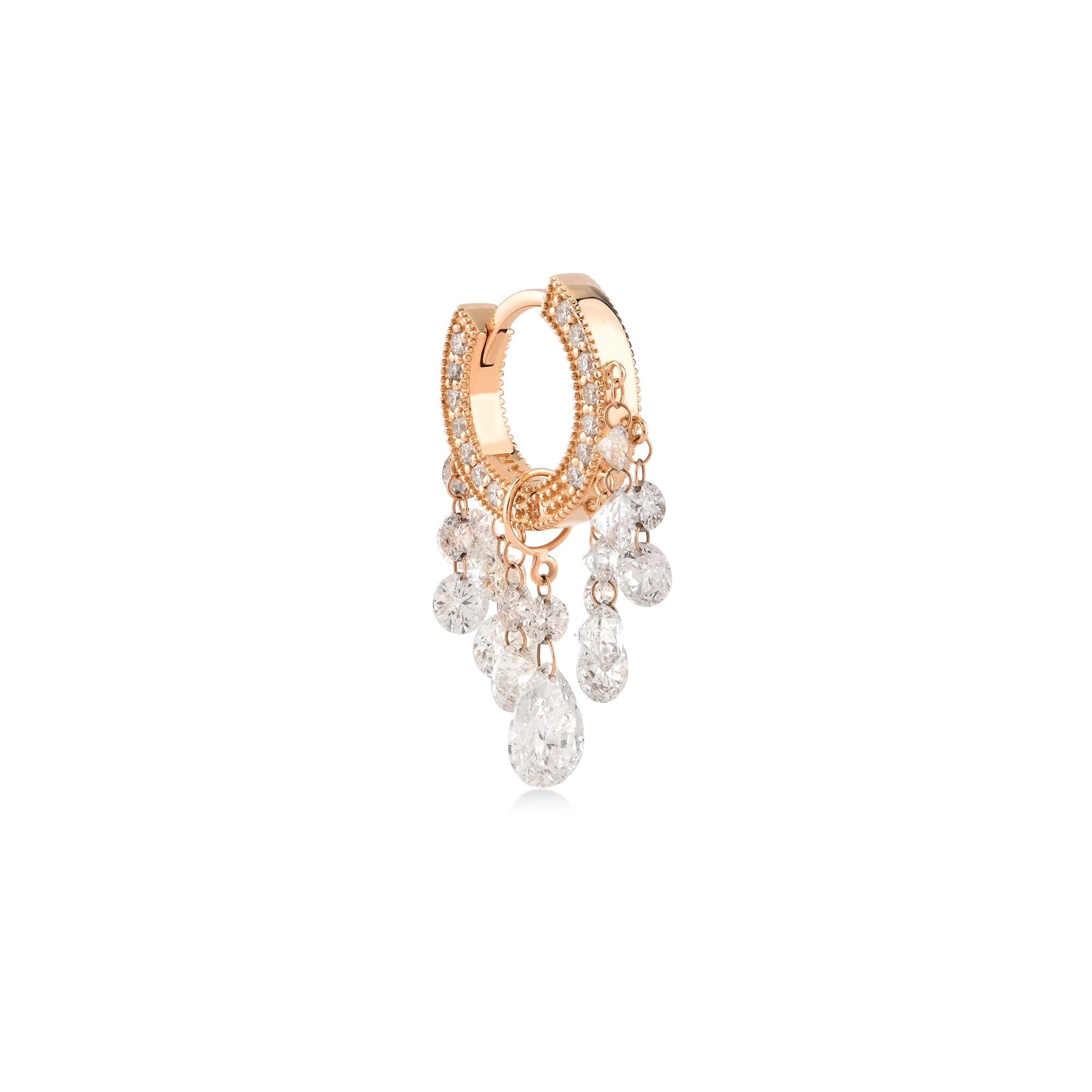 Zincir Sallantılı Damla Taşlı Halka Piercing / 14 Ayar Rose Altın