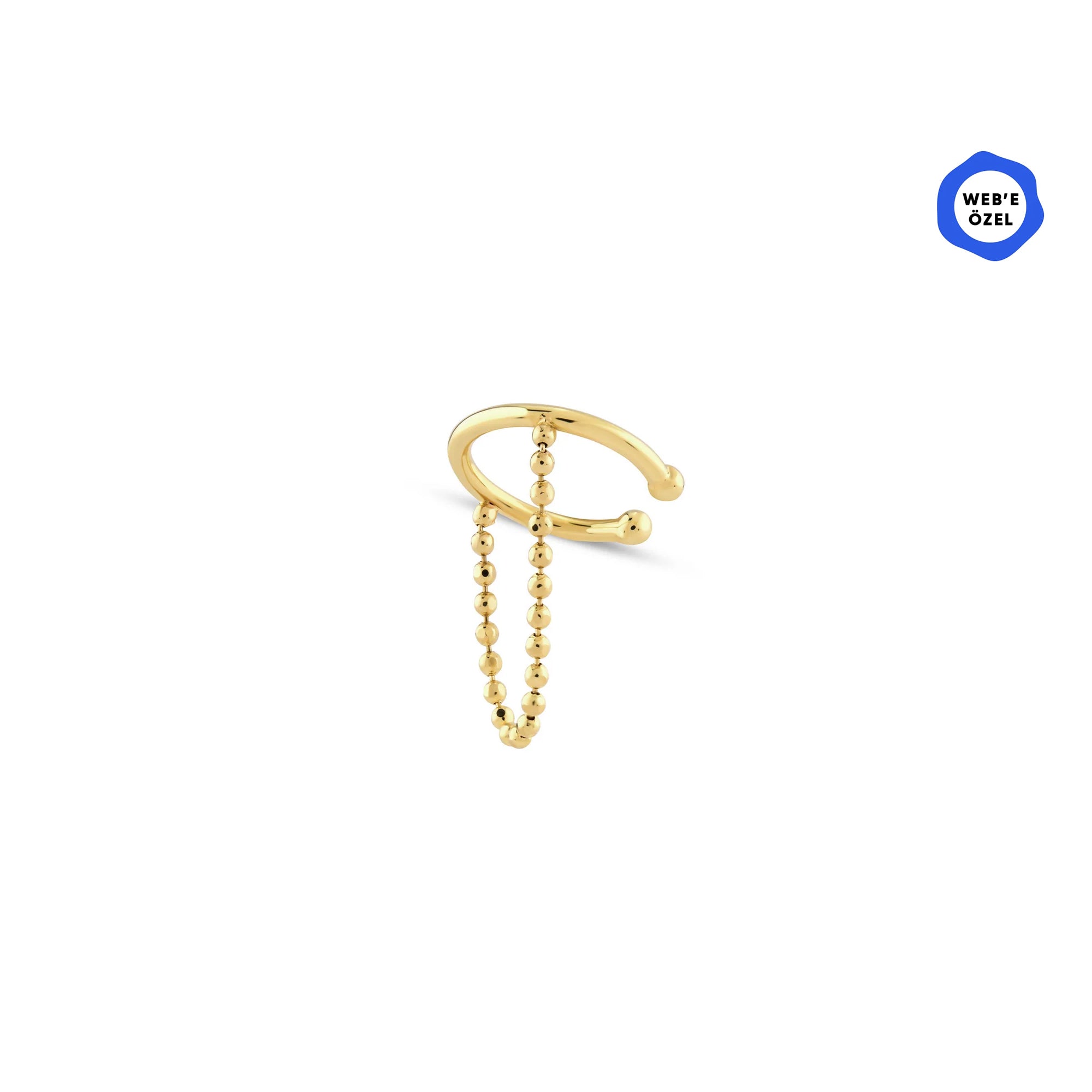 Toplu Sıkıştırmalı Dorika Sallantılı Altın Halka Earcuff / 14 Ayar Sarı Altın