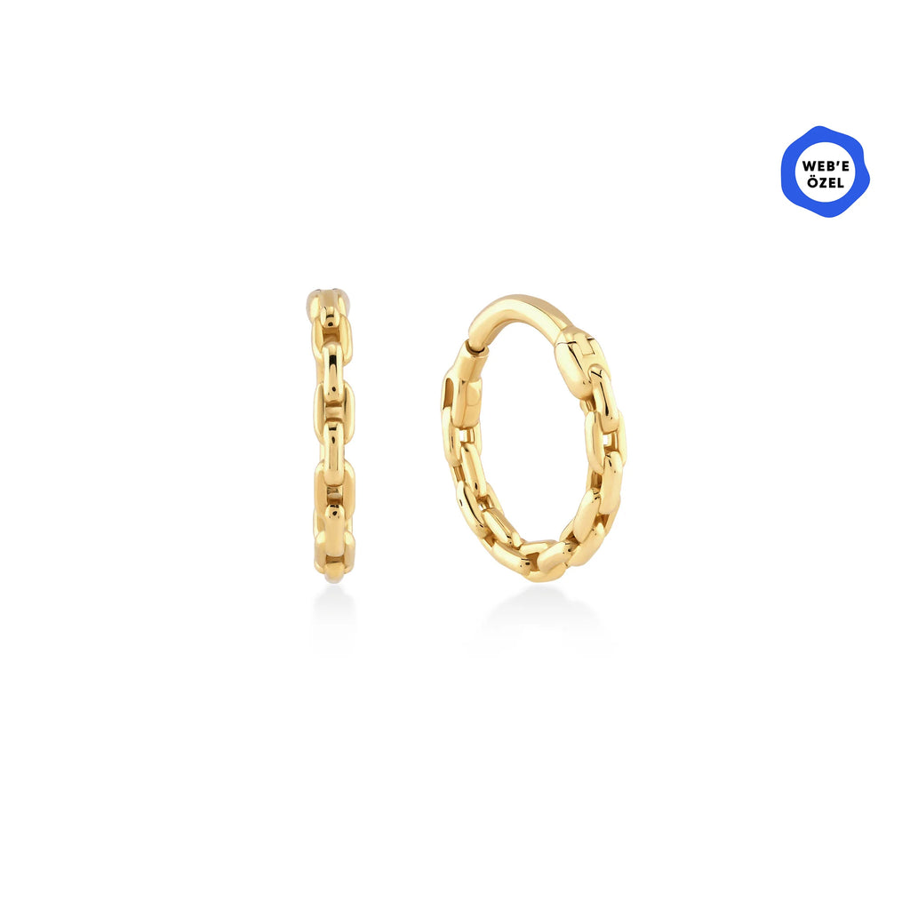 Zincir Model Altın Halka Piercing / 14 Ayar Sarı Altın