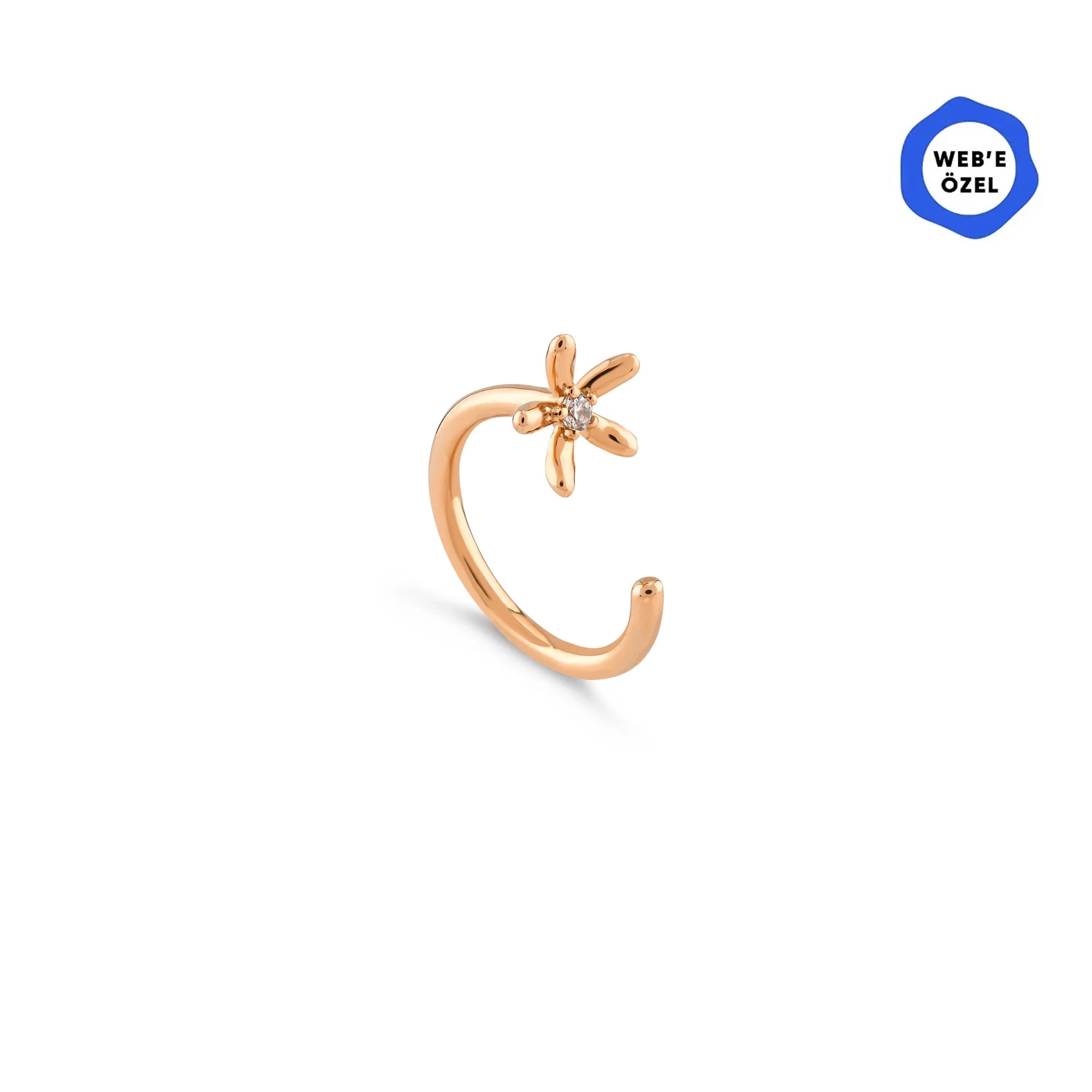 Papatya Çiçeği Taşlı Altın Relax Piercing / 14 Ayar Rose Altın